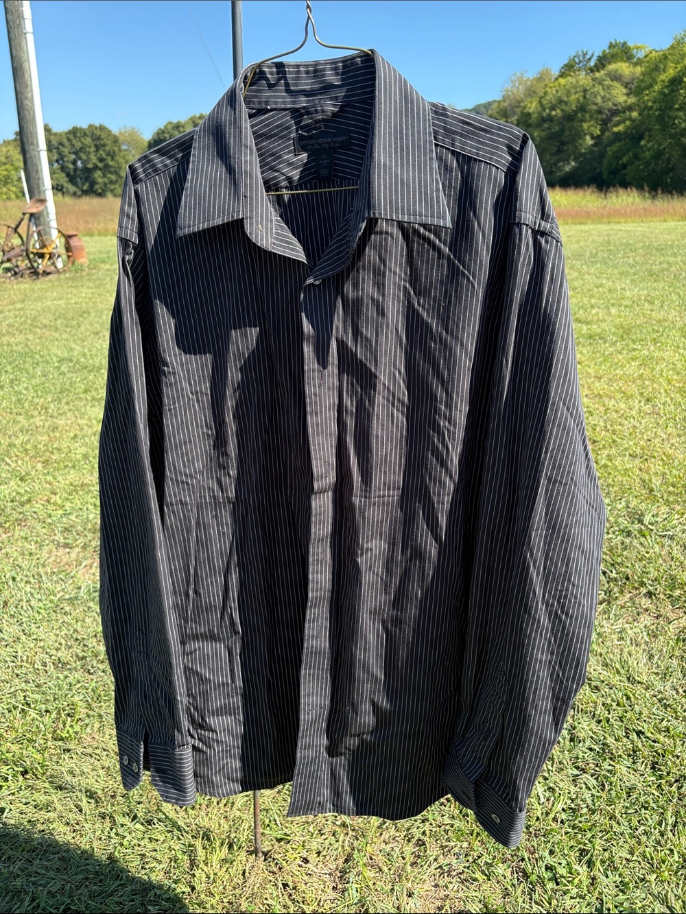 Express Men's Black Pinstripe Dress Shirt with White Stripes